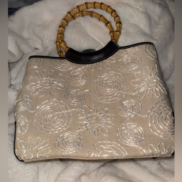 Preston & York Cream Floral Tote with Bamboo Handles - Picture 3 of 15